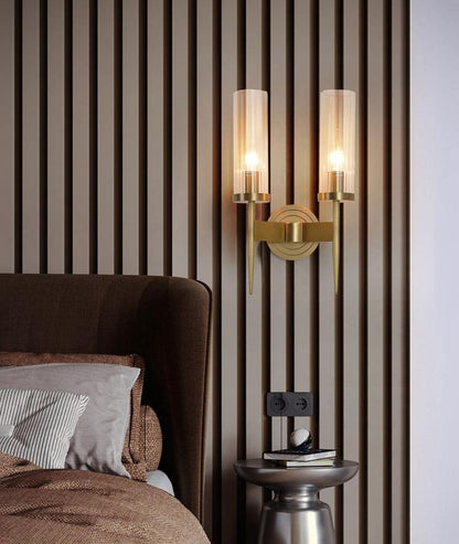 Polished Stem Brass Clear Glass Wall Sconce