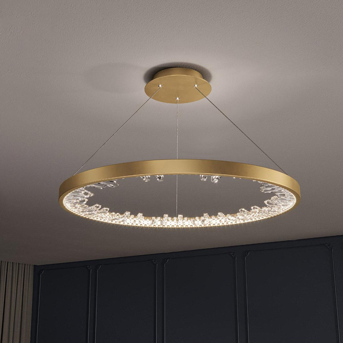 Luxury Circle Crystal Chandelier ∅ 15.7″ x H 0.8″ / Dia 40cm x H 2cm (Power: ~50W) / Gold / Three-color changing light