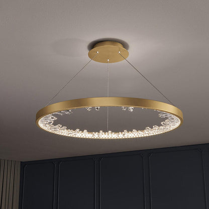 Luxury Circle Crystal Chandelier ∅ 15.7″ x H 0.8″ / Dia 40cm x H 2cm (Power: ~50W) / Gold / Three-color changing light