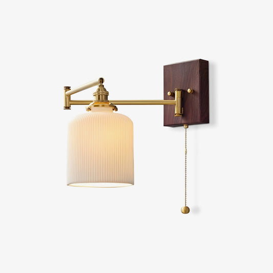 Pullchain Geometry Gold Walnut Ceramic Wall Lamp