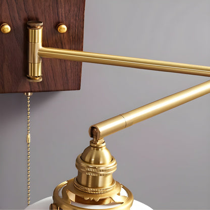 Pullchain Geometry Gold Walnut Ceramic Wall Lamp