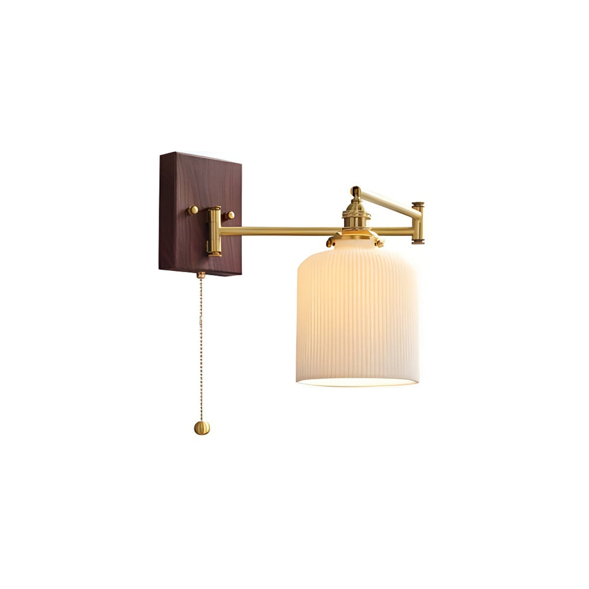 Pullchain Geometry Gold Walnut Ceramic Wall Lamp