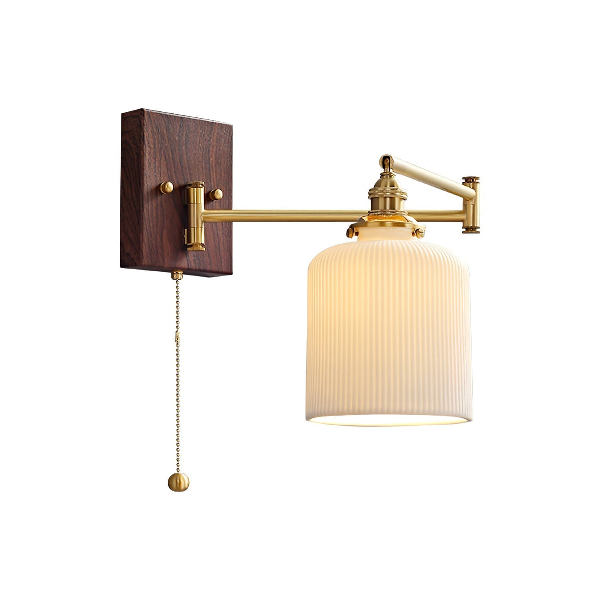 Pullchain Geometry Gold Walnut Ceramic Wall Lamp