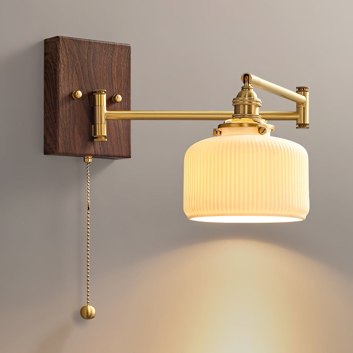 Pullchain Geometry Gold Walnut Ceramic Wall Lamp