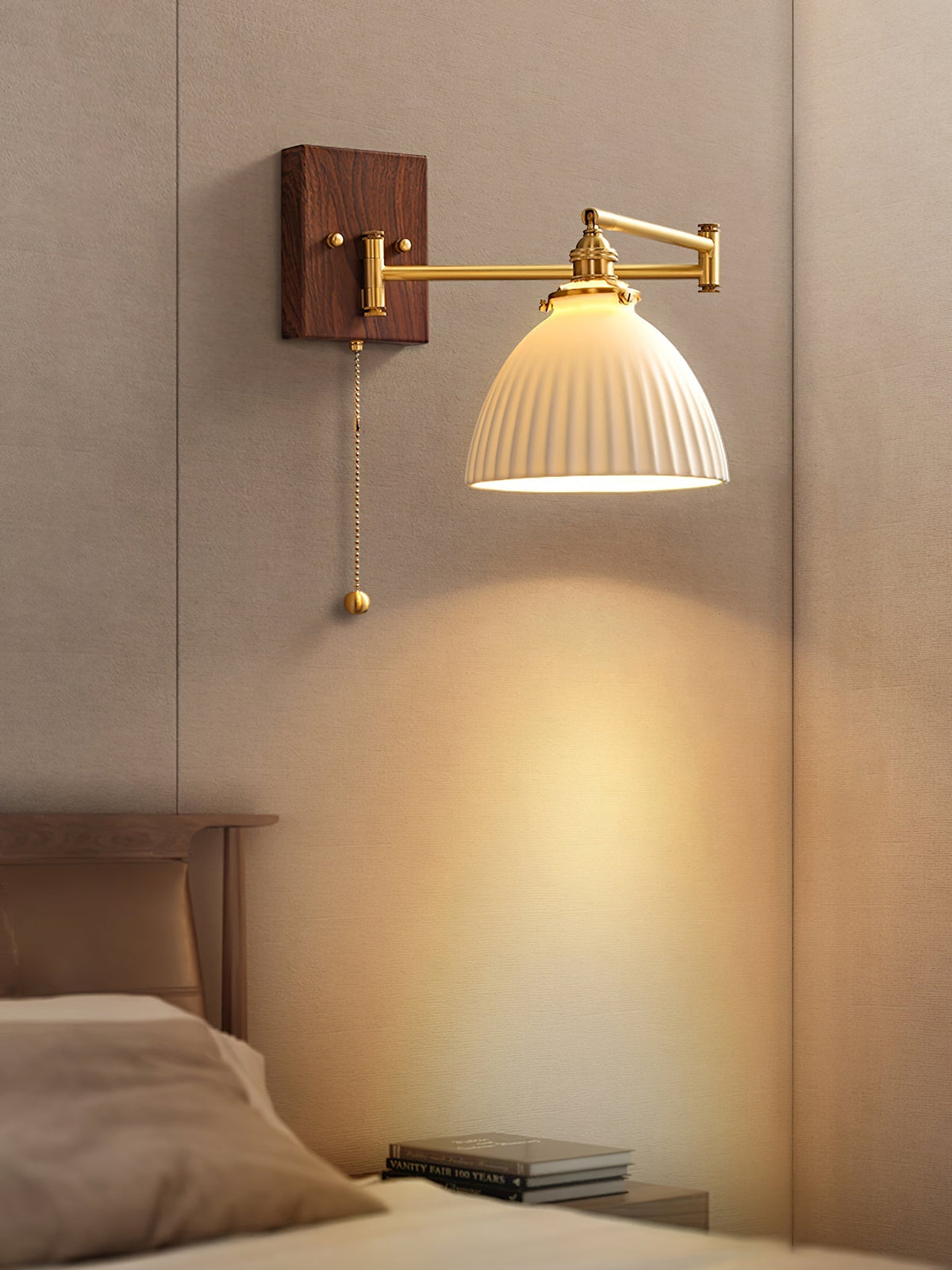 Pullchain Geometry Gold Walnut Ceramic Wall Lamp