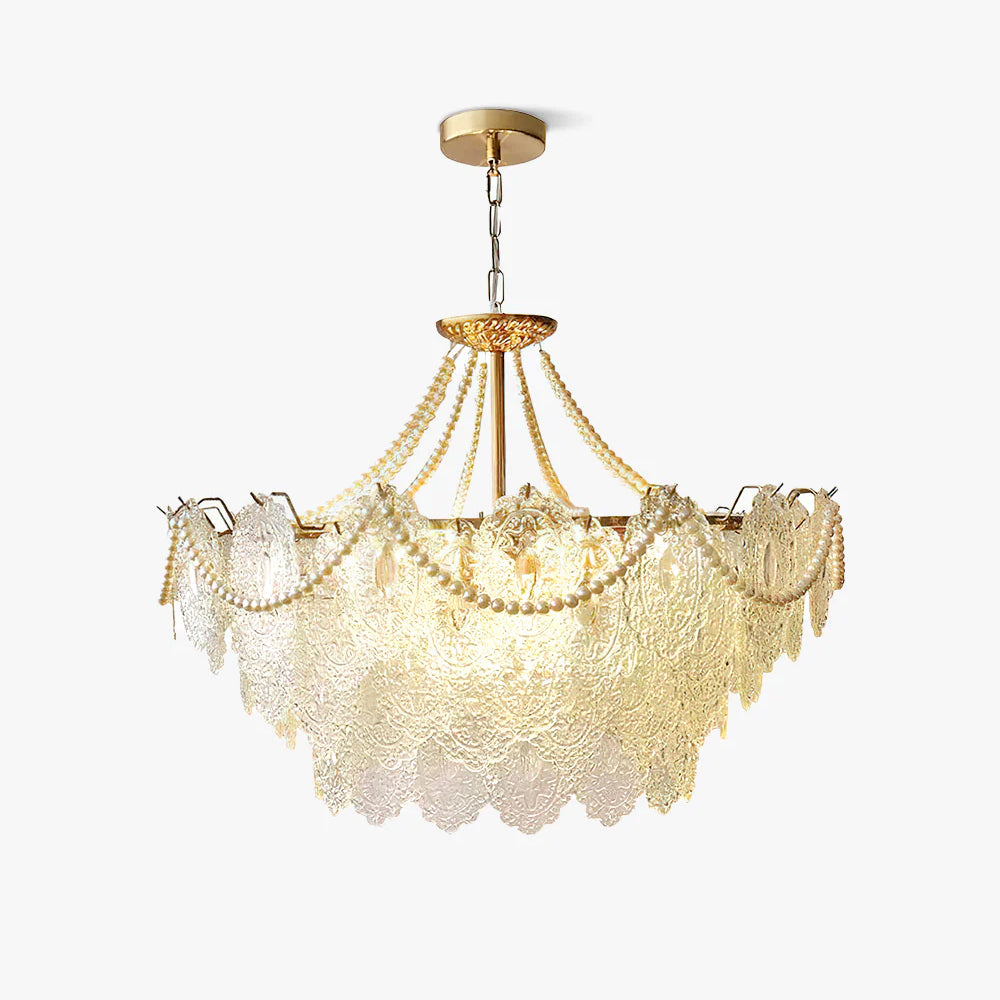 Quasarine Gold Glass Pearl Chandelier