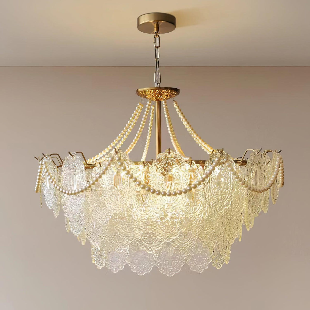 Quasarine Gold Glass Pearl Chandelier