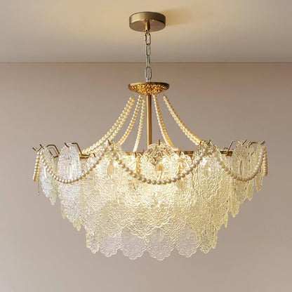 Quasarine Gold Glass Pearl Chandelier