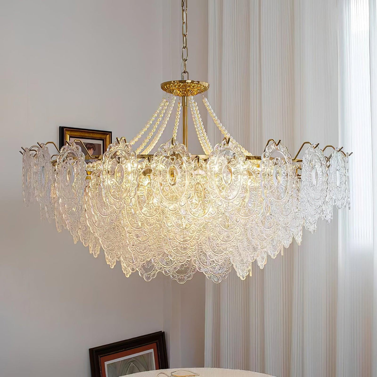 Quasarine Gold Glass Pearl Chandelier