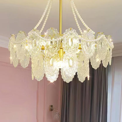 Quasarine Gold Glass Pearl Chandelier