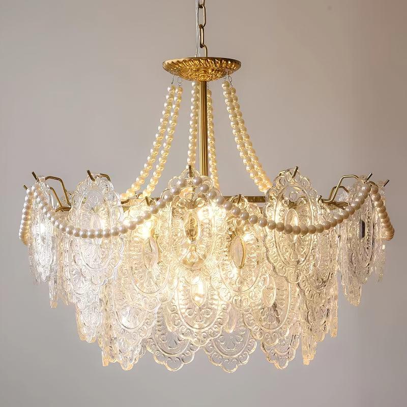 Quasarine Gold Glass Pearl Chandelier