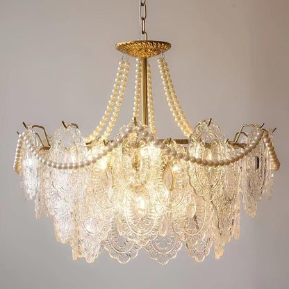 Quasarine Gold Glass Pearl Chandelier
