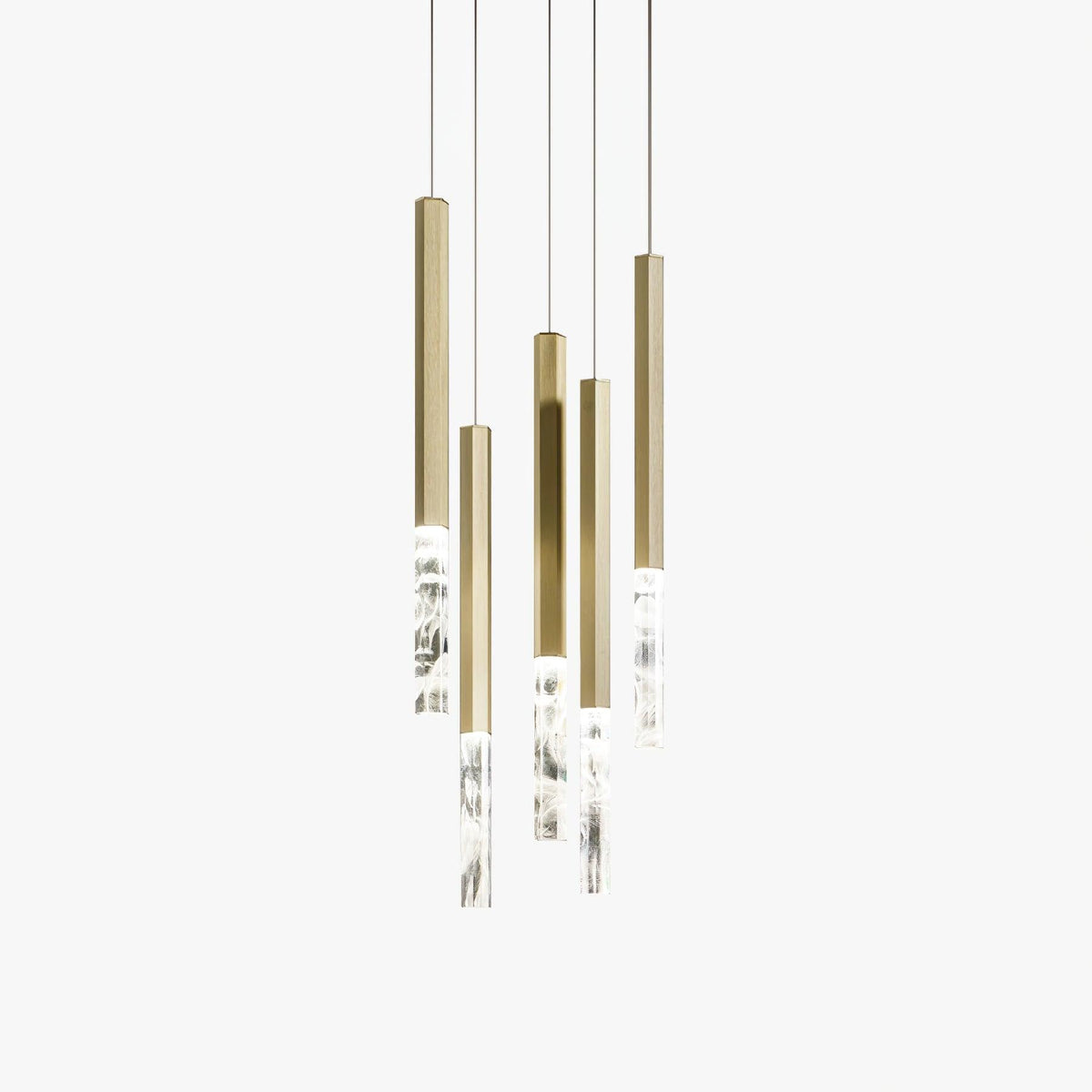 Quill Column Gold Black Multi-Light Suspension