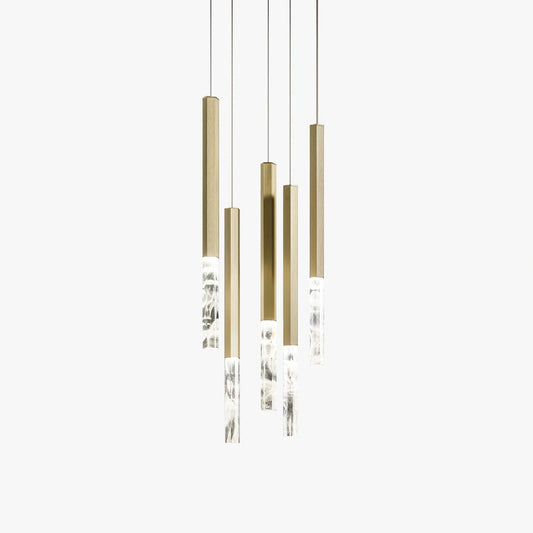 Quill Column Gold Black Multi-Light Suspension