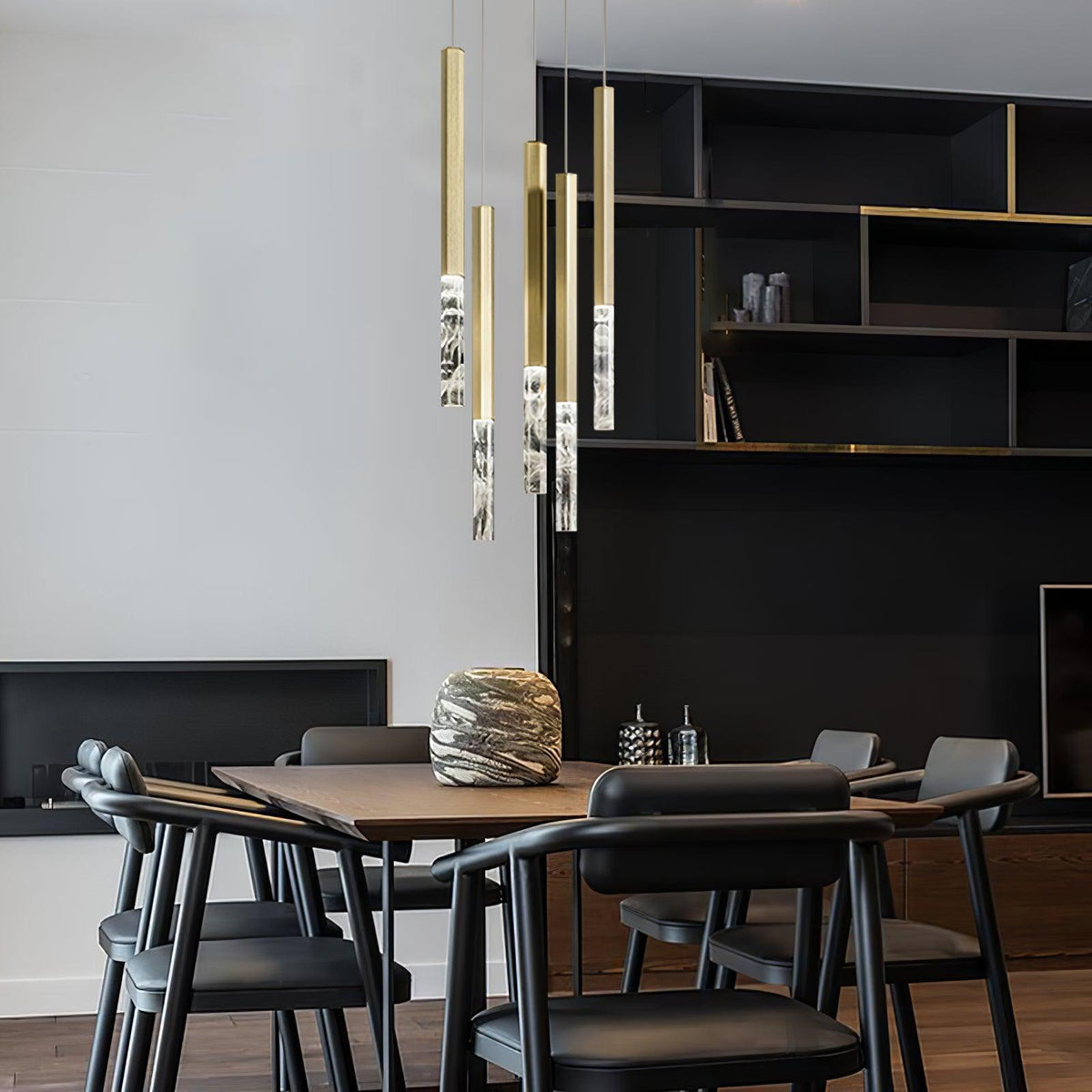 Quill Column Gold Black Multi-Light Suspension