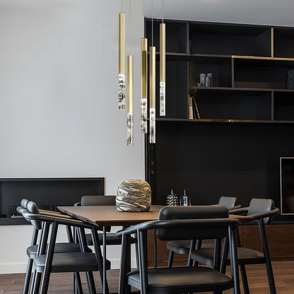 Quill Column Gold Black Multi-Light Suspension