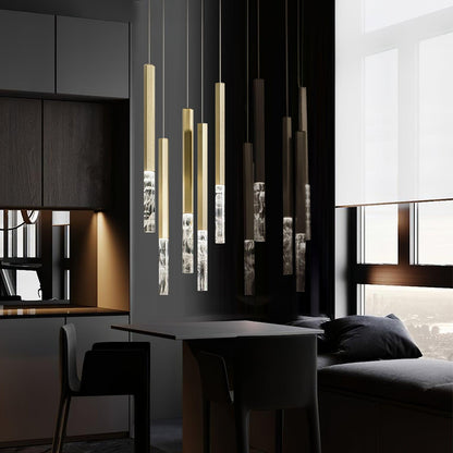 Quill Column Gold Black Multi-Light Suspension