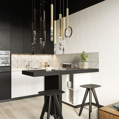 Quill Column Gold Black Multi-Light Suspension
