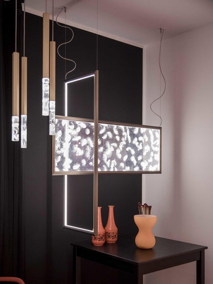 Quill Column Gold Black Multi-Light Suspension