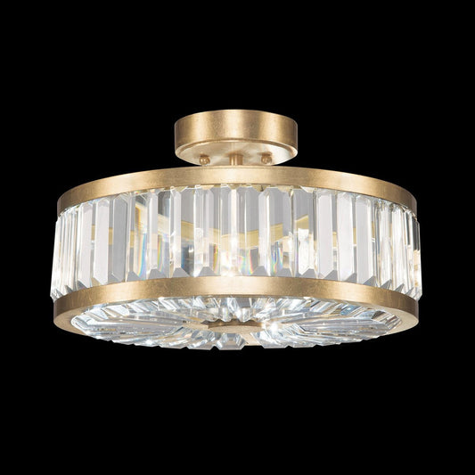 Reflective Facet Gold Silver Crystal Flush Mount
