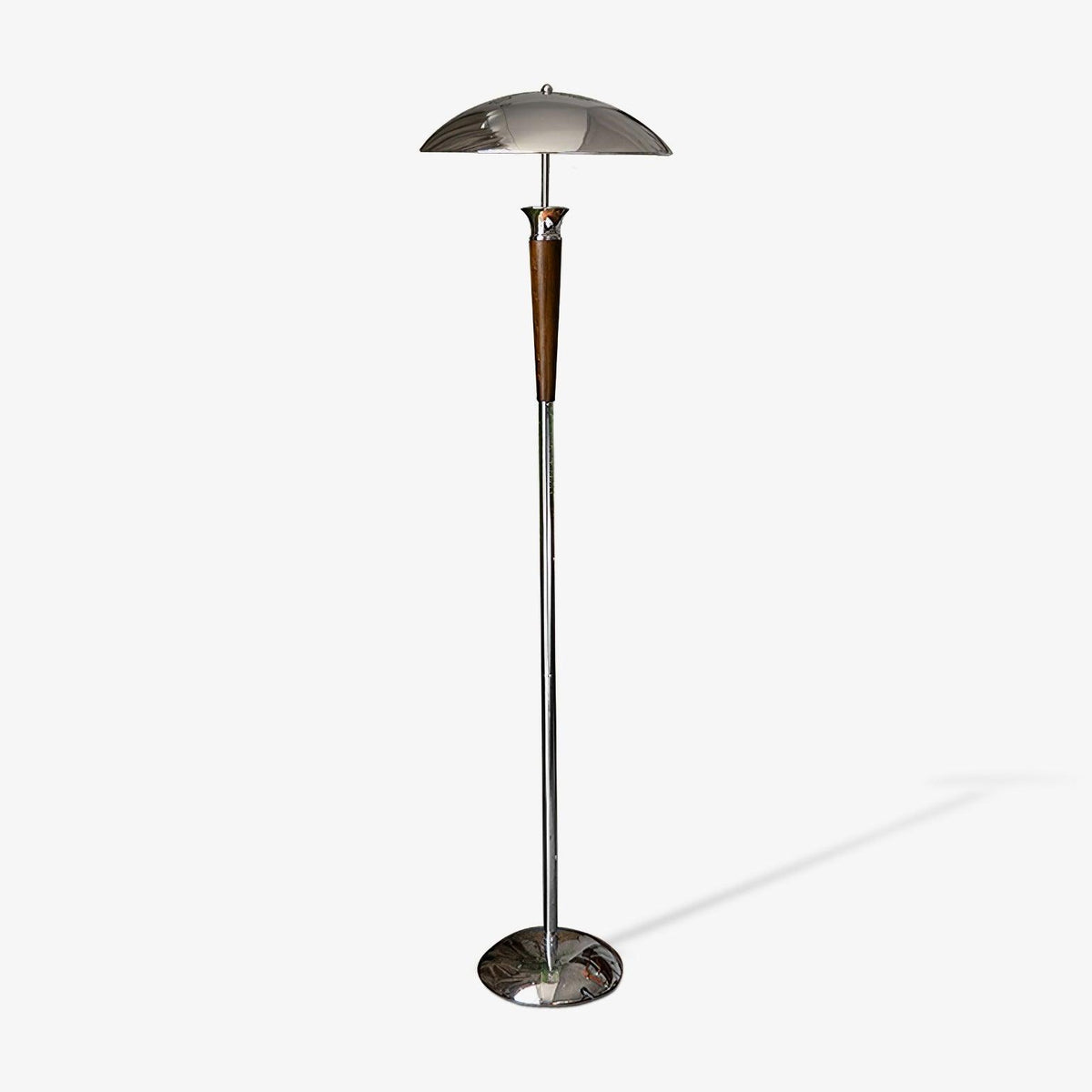 Reflector Hood Chrome Walnut Floor Lamp
