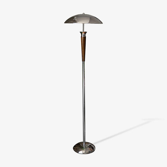 Reflector Hood Chrome Walnut Floor Lamp