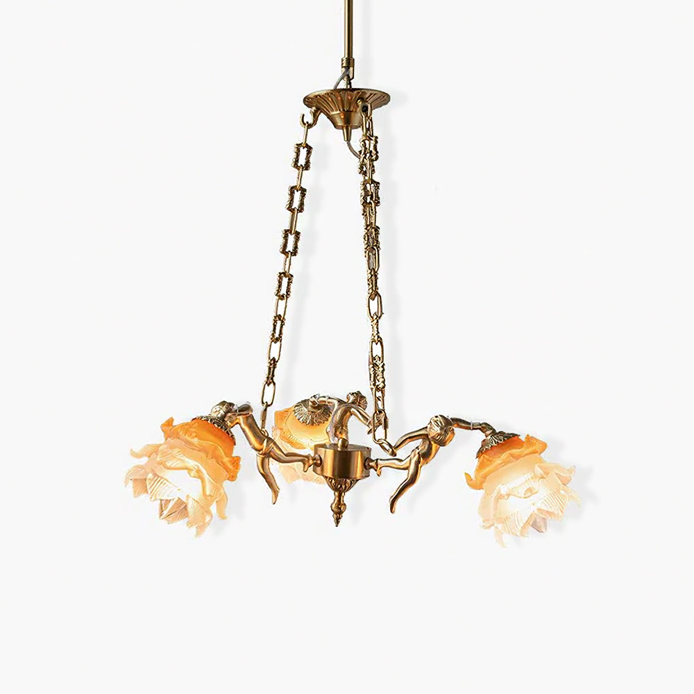 Putti Statuettes Brass Suspension Chandelier
