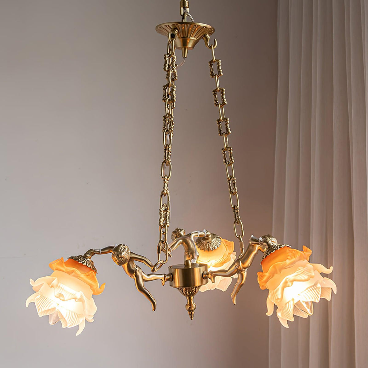 Putti Statuettes Brass Suspension Chandelier