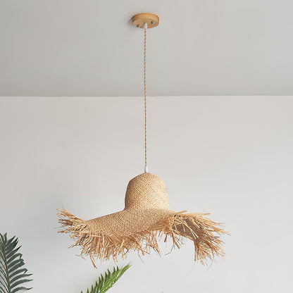 Rattan Straw Hat Pendant Light ∅ 20.5″ x H 14.2″ / Dia 52cm x H 36cm / Natural rattan Pendant light