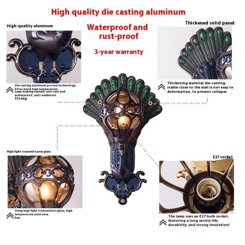 Retro Peacock Outdoor Wall Lamp