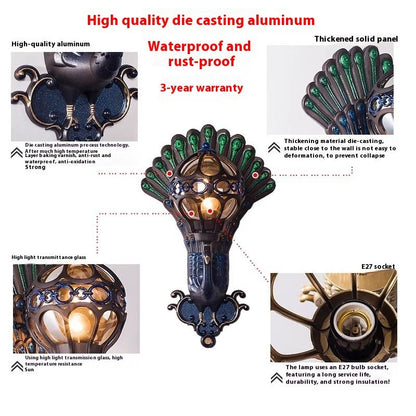 Retro Peacock Outdoor Wall Lamp