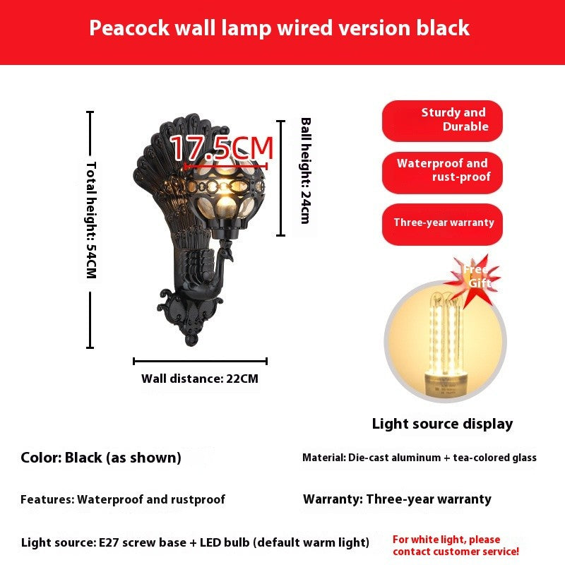 Retro Peacock Outdoor Wall Lamp