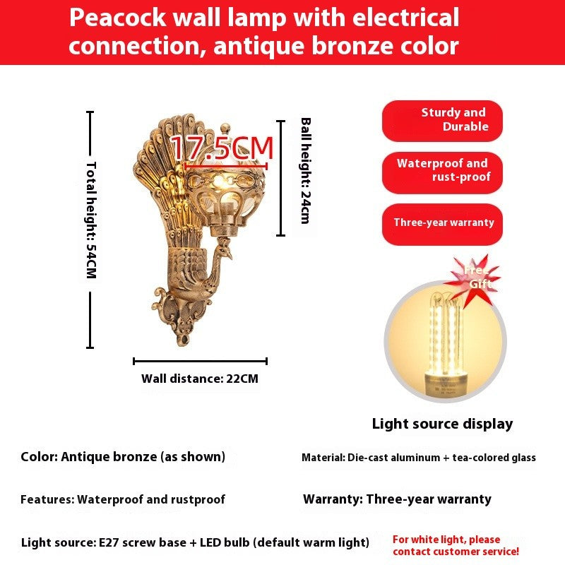 Retro Peacock Outdoor Wall Lamp