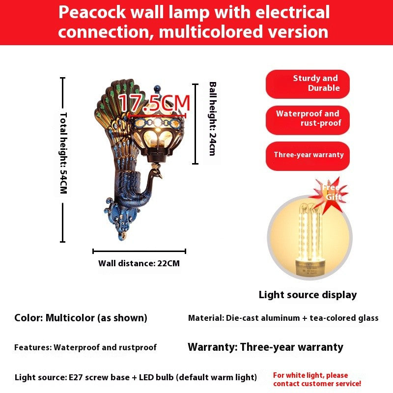 Retro Peacock Outdoor Wall Lamp