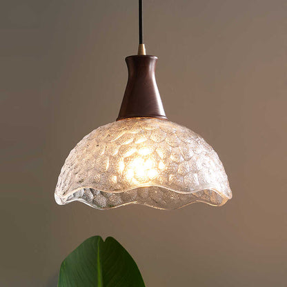 Retro Wood and Glass Dining Chandelier