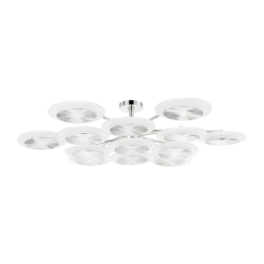 Rippled Piastra Ice Glass Nickel Semi-Flush Light