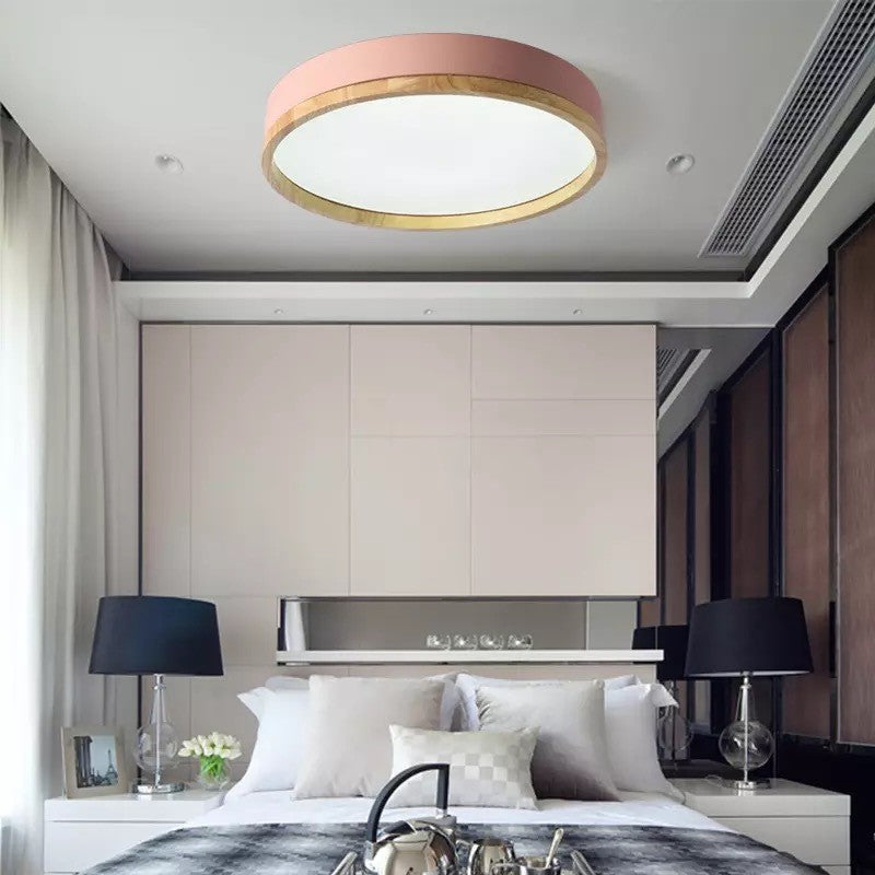 Round Acrylic Ceiling Lamp with Wooden Frame
