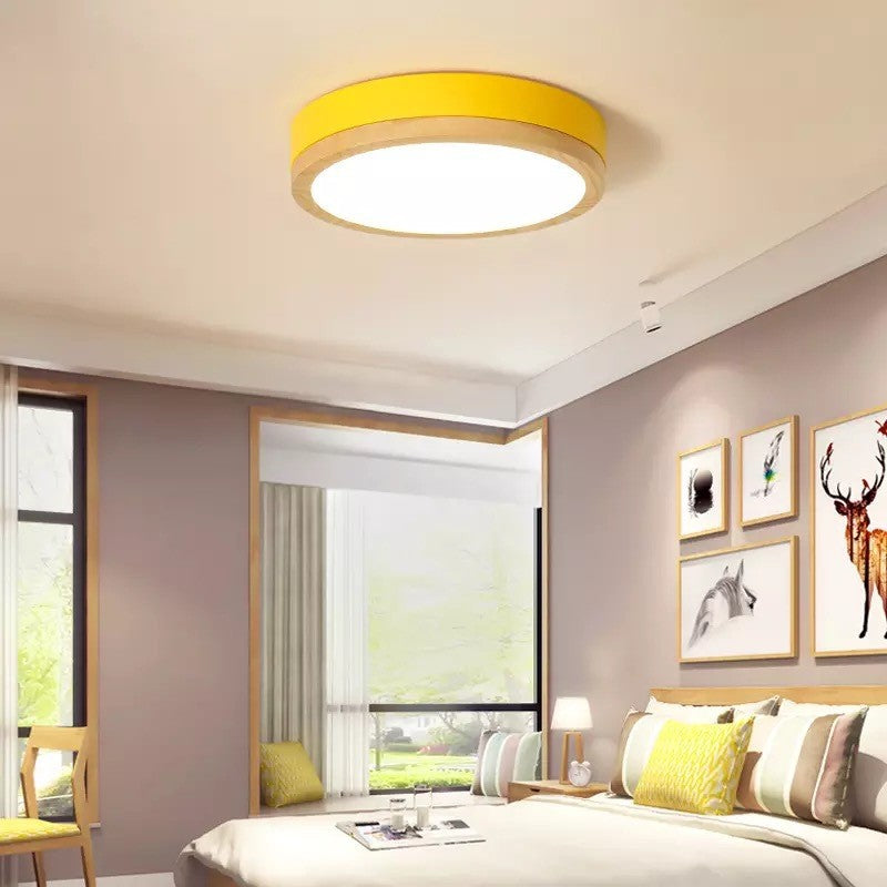 Round Acrylic Ceiling Lamp with Wooden Frame