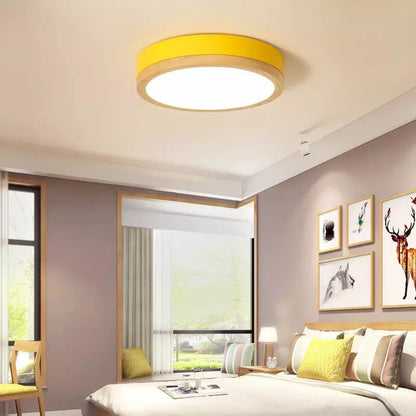 Round Acrylic Ceiling Lamp with Wooden Frame