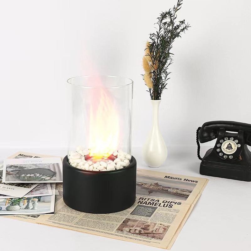 Round Stainless Steel Tabletop Fireplace Light / White alcohol lamp