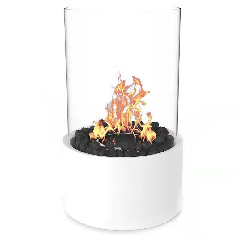 Round Stainless Steel Tabletop Fireplace Light