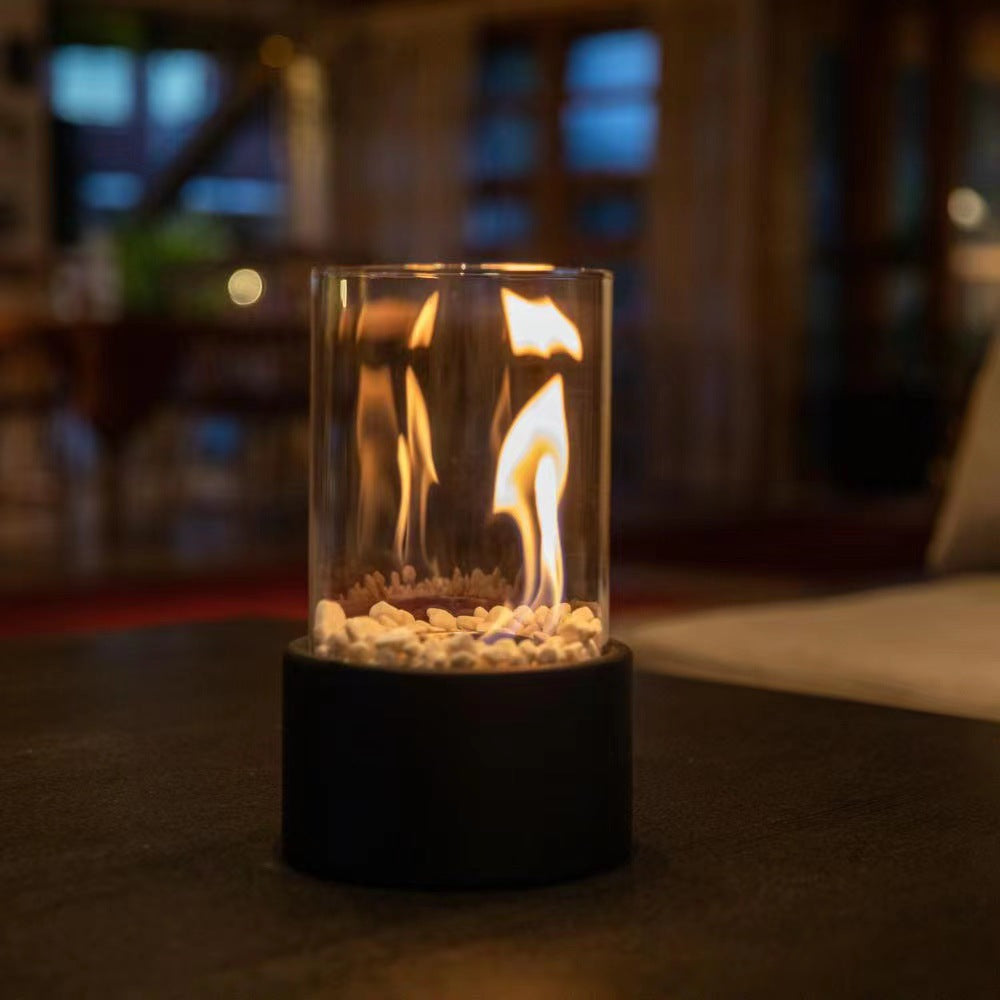 Round Stainless Steel Tabletop Fireplace Light / Black alcohol lamp
