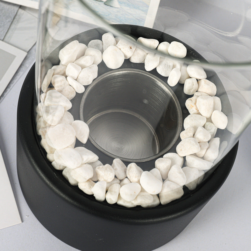 Round Stainless Steel Tabletop Fireplace Light