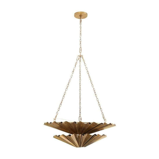 Ruffled Brass Layer Nine-Light Chandelier