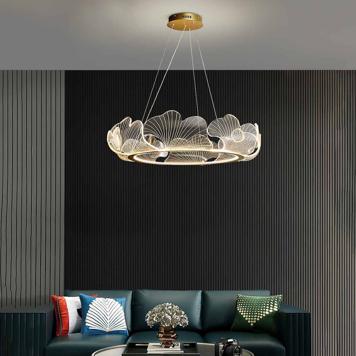 Scalloped Leaf Gold LED Chandelier