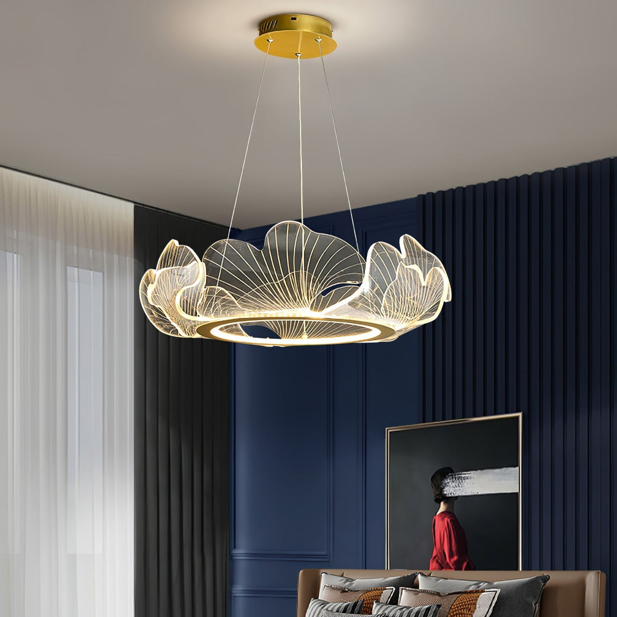 Scalloped Leaf Gold LED Chandelier