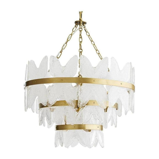 Seeded Glass Plate Antique Brass Chandelier