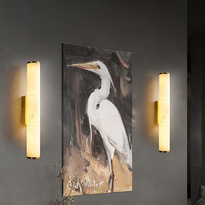 Segmented Brass Black Alabaster LED Wall Lamp