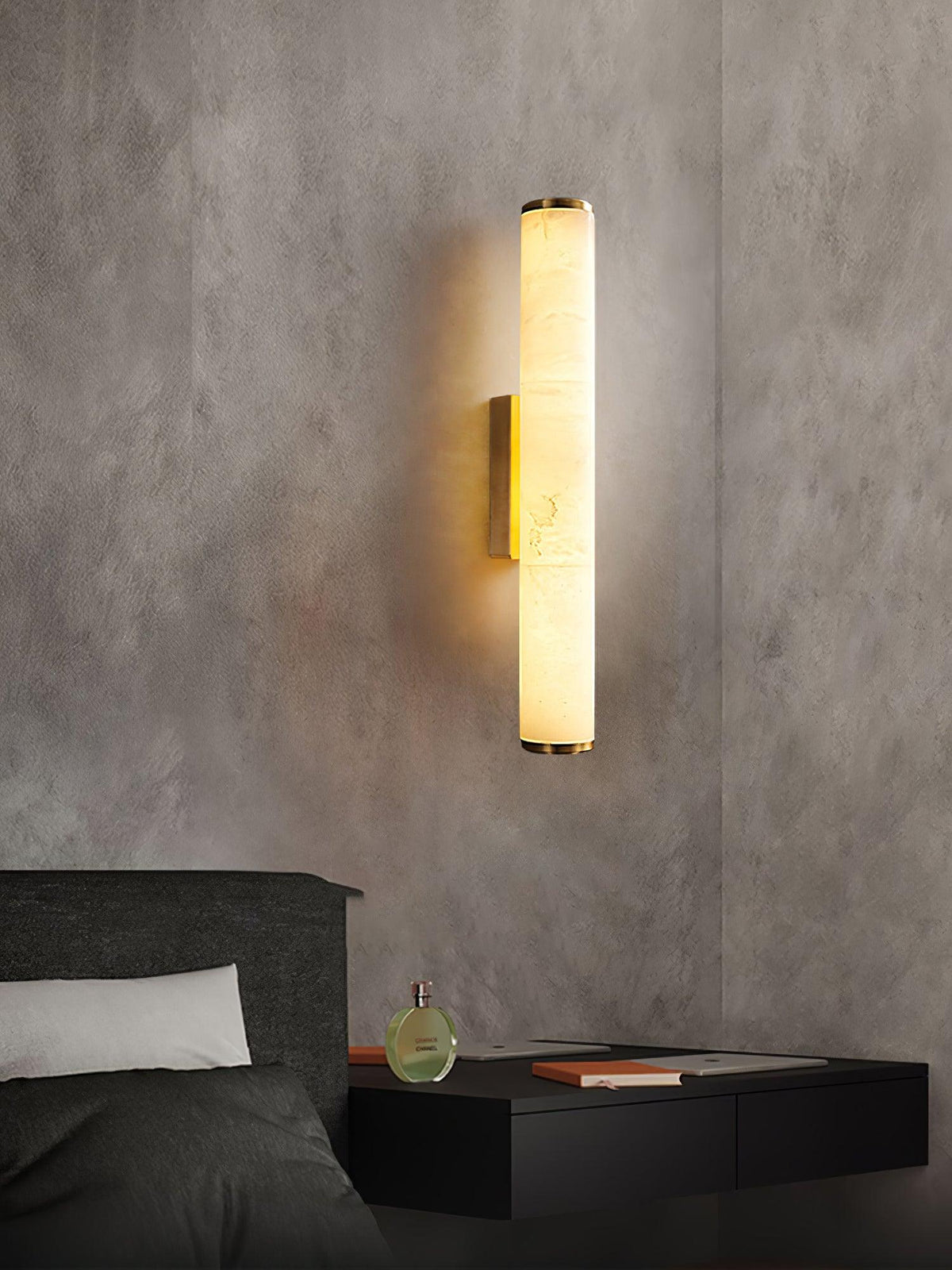 Segmented Brass Black Alabaster LED Wall Lamp
