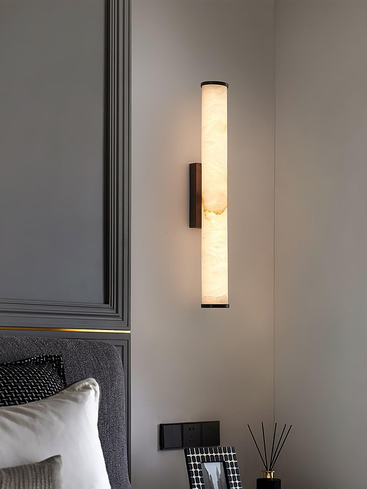 Segmented Brass Black Alabaster LED Wall Lamp